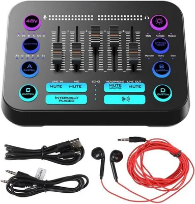 Obrázok produktu pre Herný audio mixér s rozhraním USB-C a zvukovou kartou s RGB podsvietením pre podcasty a živé vysielanie