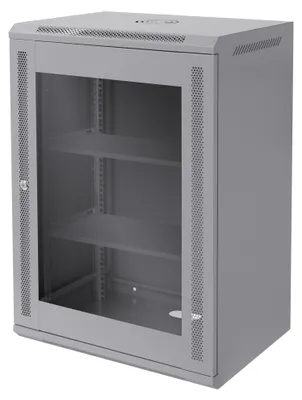 Zdjęcie produktu dla ECD Germany Szafa sieciowa 16 U, 19 cali, szara, montaż ścienny, 600x850x450 mm, w pełni zmontowana, obudowa serwera z drzwiami ze szkła bezpiecznego, nośność 60 kg