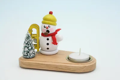 Produktbild von Kerzenhalter mit Teelicht und Schneemann weiß Höhe 14cm NEU