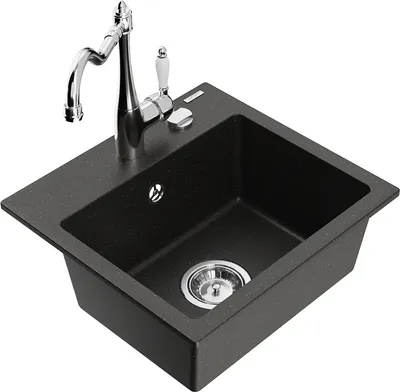 Produktbild von Mexen Milo 1-Becken-Granit-Spüle mit Mischbatterie Carla, Schwarz/Gold metallisch - 6505-75-670700-00