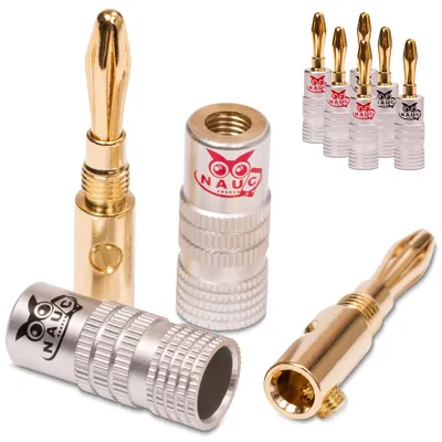 Produktbild von 8x High End Bananenstecker NAUC Bananas 24K vergoldet Banana für Kabel bis 6mm²