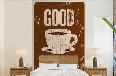 Produktbild von MuchoWow® Fototapete für Wohnzimmer oder Schlafzimmer Wandtapete Vinyl Motivtapete Kaffee - Sprichwörter - Guten Morgen! - Zitate - Jahrgang - 195x300 cm - Das Hintergrundbild