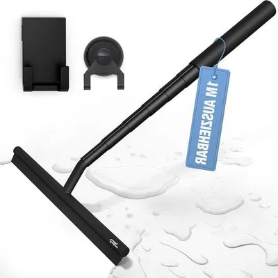 Productafbeelding van Famanu ruitenwisser met 100 cm uitschuifbare stang - zwarte ruitenreiniger voor de badkamer