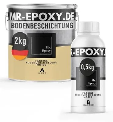 Produktbild von Mr. Epoxy Epoxidharz Bodenbeschichtung (2,5 kg, RAL 1001 Beige) - 2K Betonfarbe für Garagen, Keller & Werkstatt Boden - Flüssigkunststoff Epoxid Grundierung und Bodenversiegelung