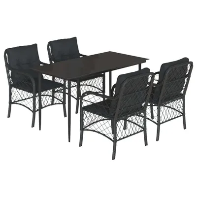 Produktbild von 5-tlg. Garten-Essgruppe mit Kissen Schwarz Poly Rattan