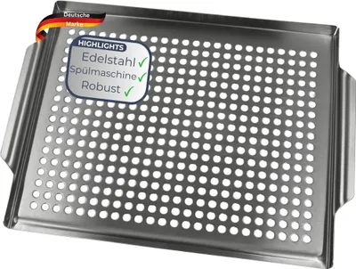 Produktbild von Grillschale Edelstahl für Gasgrill & Holzkohlegrill - 30x40cm | Grillplatte mit Löcher für Grillgemüse Grillzubehör Spülmaschinengeeignet