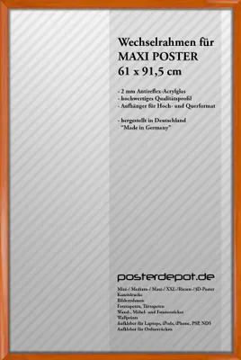 Produktbild von Bilderrahmen f. Maxi Poster - Größe 61 x 91,5 cm - Antireflex Acrylglas - Woodline Qualitätsrahmen