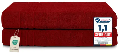 Immagine prodotto di Set di asciugamani da sauna Komfortec 2 pezzi 80x200 cm in 100% cotone, asciugamani da sauna XXL, asciugamano da sauna, morbido, grande, in spugna, ad asciugatura rapida, rosso aurora