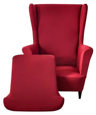 Image de Housse de fauteuil à oreilles Elzusha, lot de 2, couleur rouge vin