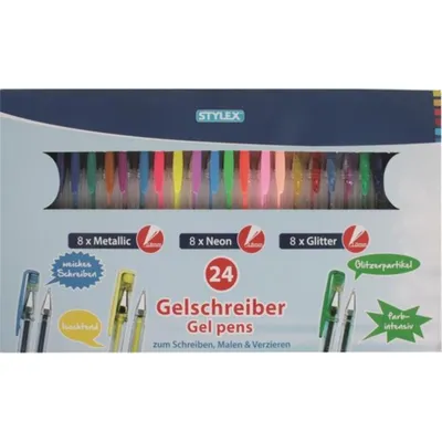 Produktbild von Stylex Stylex 24 Gelschreiber mit 8 Metallicfarben, 8 Neonfarben, 8 Glitterfarben 43834
