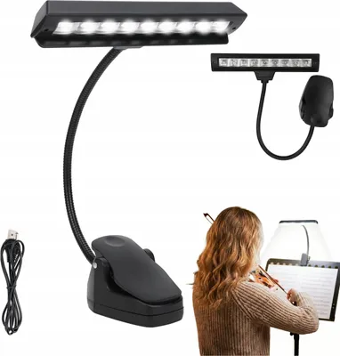 Produktbild von LED Klemmleuchte für Notenständer & Bücher | Kabellose Leselampe mit Akku | 9 LEDs & 2 Helligkeitsstufen – Schwarz
