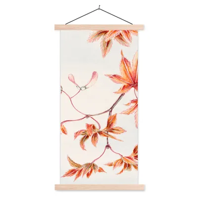 Produktbild von MuchoWow® Textilposter Japanischer Ahorn - Herbst - Vintage 60x120 cm mit holzfarbenen Rahmen - Holz