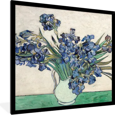 Produktbild von MuchoWow® Gerahmtes Poster Stilleben mit Schwertlilien - Gemälde von Vincent van Gogh 40x40 cm - Poster mit Schwarzem Bilderrahmen Wandposter Rahmen Foto Bilder - Mit Rahmen - Wanddekoration Schlafzimmer
