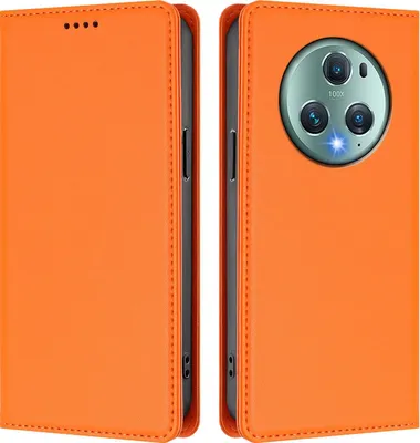 Produktbild von Handyhülle für Honor Magic5 Pro, Kunstleder Klapphülle Stoßfeste Magnetische Hülle mit Ständer Orange