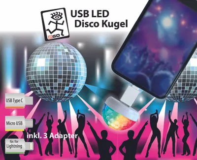 Image de 2GO USB LED boule à facettes avec 3 adaptateurs blancs