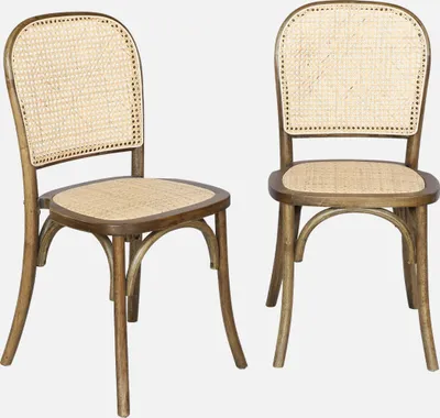 Immagine prodotto di Set di 2 sedie vintage in legno e rattan, Marrone