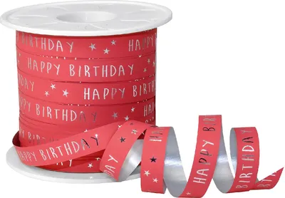 Produktbild von präsent Ringelband Happy Birthday1cmx100m, rot (100 m)