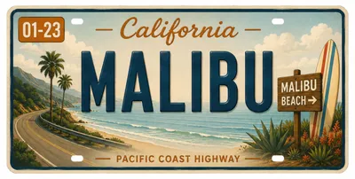 Produktbild von Blechschild 15x30cm - Malibu Pacific Coast Highway Retro California USA Nummernschild