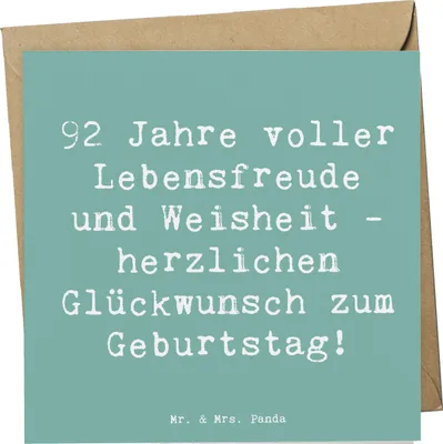 Produktbild von Mr. & Mrs. Panda Glückwunschkarte Spruch 92. Geburtstag - Meeresbrise - Geschenk, einzigartiges, Happy Birthday, Alter, Glückwunsch, anlasskarte, 92 Jahre, Klappkarte