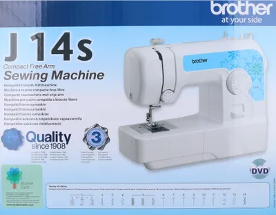 A box of a Brother J14s sewing machine.