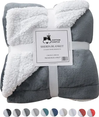 Produktbild von Baumwolle Castle Hochwertige Wohndecken Kuscheldecken, extra Dicke warm Sofadecke/Couchdecke Sherpa, Größe:150 cm x 200 cm, Farbe:Antrazit