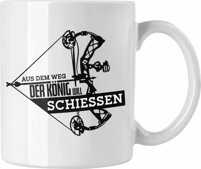 Produktbild von Trendation - Bogenschießen Tasse mit Bogenschütze Spruch - Geschenk für Pfeil und Bogen Fans Aus Dem Weg Der König Will Schießen (Weiß)