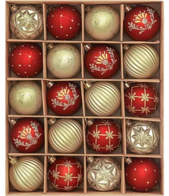 Immagine prodotto di Palline di Natale, 20 pezzi, 5 cm, plastica, rosse e dorate, resistenti alla rottura, con gancio per appendere