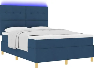 Produktbild von LED Boxspringbett mit Matratze Blau 160 x 200 cm Stoff