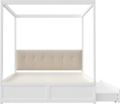 Produktbild von Himmelbett 140x200cm Doppelbett (Ohne Matratze) Holzbett Jugendbett Mit großen Schubladen und weicher Rückenlehne Zeltbett Modulares Bett Weiß