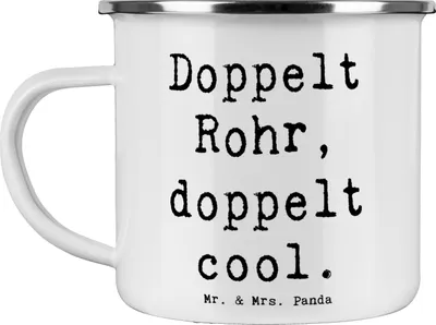 Produktbild von Mr. & Mrs. Panda Emaille Tasse Spruch Fagott Doppelt Cool - Weiß - Geschenk, Teetasse, Orchester, Instrument, Kaffeepott, doppeltes Rohrblatt, Musik, Holzblasinstrument