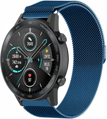 Produktbild von Strap-it Milanese - Kompatibel mit Honor Magic Watch 2 Armband 42mm Ersatzarmband Edelstahl Smartwatch Hochwertiges Material Magnetische verschluss für Armband Blau