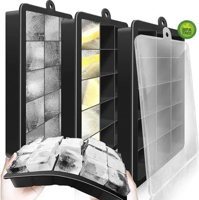 Obrázek produktu pro Silikonové formy na kostky ledu, 3 ks, pružné formy na kostky ledu s víkem, čtvercová forma na kostky ledu pro snadné vyjmutí, vhodné pro potraviny a bez obsahu BPA, ideální pro koktejly a nápoje.