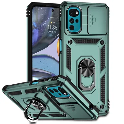 Obrázek produktu pro Pouzdro pro Motorola Moto G22 2022 dvouvrstvé pouzdro s posuvným krytem kamery a prstencovým stojánkem zelené