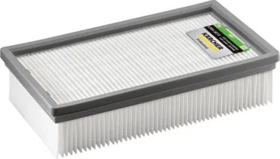 A close-up, angled view of a Kärcher flat pleated filter for wet and dry vacuum cleaners.