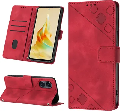 Produktbild von Hülle für OPPO Reno8 T 5G /A1 Pro 5G Prägung Flip Leder Brieftasche Schutzhülle mit Ständer Rot