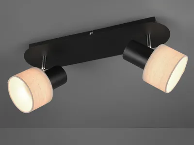 Produktbild von Design Deckenstrahler runde Lampenschirme Stoff 2 Spots schwenkbar Deckenlampen