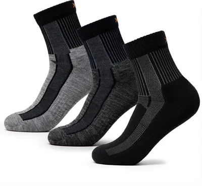 Produktbild von Occulto Damen & Herren Merino Wandersocken 3er Pack (Modell: Makalu) 3 Paar | Schwarz-Navy-Light-Grey 35-38