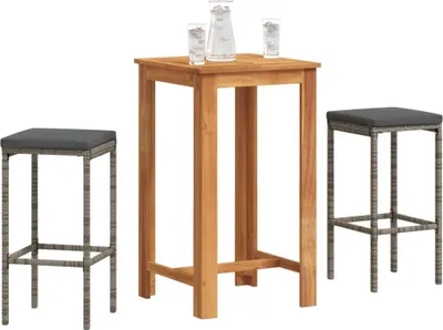 Produktbild von Möbel 3-tlg. Gartenbar-Set Grau Massivholz Akazie und Poly Rattan - Balkonmöbel 3295268