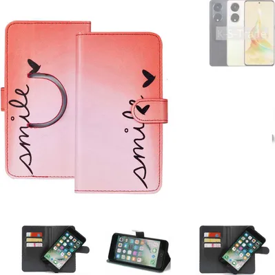 Produktbild von K-S-Trade Schutzhülle Handyhülle kompatibel mit Oppo Reno8 T Hülle cover bookstyle Etui “smile“ rot Standfunktion Kameraschutz (1Stk)