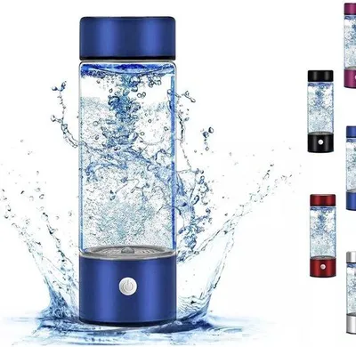 Obrázek produktu pro Láhev na vodu Hydrogen 420 ml – přenosný generátor vodíku s technologií PEM | Dobíjecí láhev na vodu s molekulárním vodíkem (sklo), vhodná na cesty a do posilovny