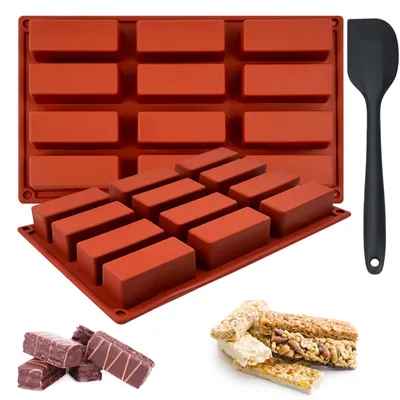 Müsliriegelform 2er Set, 12 Mulden, Silikon, mit Spatel, braun