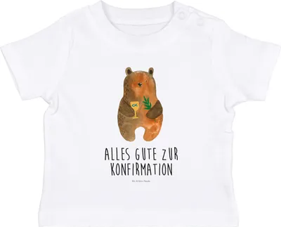 Produktbild von Mr. & Mrs. Panda  T-Shirt Bär Konfirmation 6. - 12. Monat - Weiß - Geschenk, Babyshirt, Evangelisch, Teddy, Gottesdienst, Kleinkind, Kirche, Baby Shirt, Top