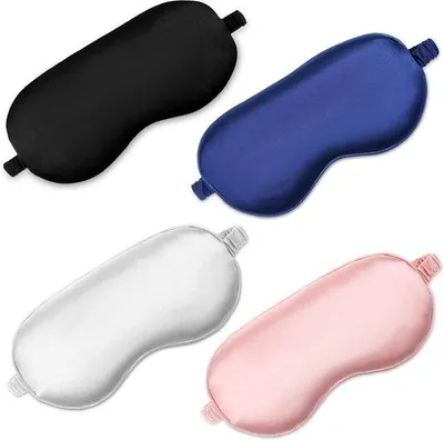 Produktbild von 4 Stück weiche Satin-Schutzmasken für die Augen - Reise- und Schlafmasken - Nachtwäsche für die Augen mit elastischem Band für Damen und Herren
