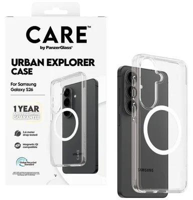Produktbild von PanzerGlass CARE™ by ® Urban Explorer Case Transparent m. Weiss Qi Samsung Galaxy S26, Cover, Samsung, Samsung - Galaxy S26, Transparent