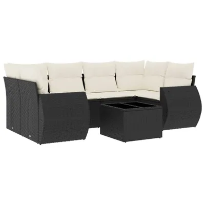 Image de vidaXL Ensemble de salon de jardin 7 pièces avec coussins noir poly rotin