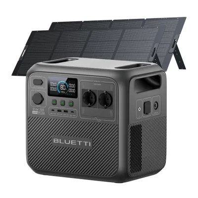 Image de Station d'alimentation BLUETTI Elite 200 V2 avec 2 panneaux solaires de 350 W, 2073 Wh pour le camping et les road trips