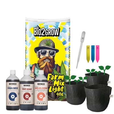 Produktbild von Outdoor-Pflanzenset mit 40L Erde & 3 Stofftöpfen (7,5L) Advanced – Inklusive BioBizz Fish Mix, Bloom & Top Max (3x 250ml) Blumenerde Outdoor
