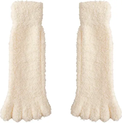 Produktbild von Paar Damen-Zehensocken aus Korallenfleece, flauschig, dick, warm, wadenlang, ideal für Herbst und Winter, als Hausschuhe oder Bodensocken.