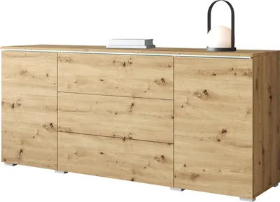 Produktbild von MIRJAN24  Kommode Vera, Griffloses Öffnungssystem, Sideboard, Stilvoll Highboard Schrank (Farbe: Artisan Eiche, mit weißer LED Beleuchtung)