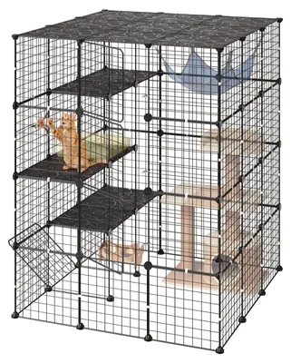 Zdjęcie produktu dla Klatka dla kota VEVOR, klatka dla kotów, wielopoziomowa (4 poziomy), wymiary 104,1 x 104,1 x 139,7 cm, klatka dla kotów do samodzielnego montażu, metalowa klatka z 4 drzwiczkami, idealna dla 2-3 kotów, kociąt i małych zwierząt, kolor czarny